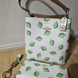 Coach White and Green Lemon Print Women's Bag
